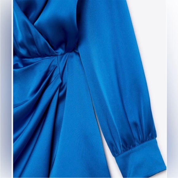 Zara Blue Satin Long Sleeve Dress - Picture 11 of 11